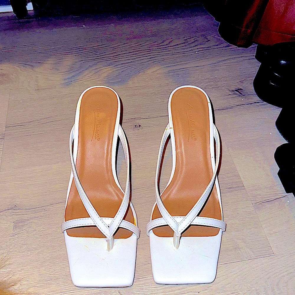 worn once strappy white low heels